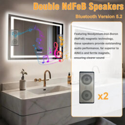 Luvodi 800X600mm Led Bathroom Mirror Front & Backlit Makeup Mirror, Bluetooth Speaker, Anti-Fog, Digital Display - thumbnail 5