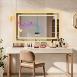 Luvodi 800X600mm Led Bathroom Mirror Front & Backlit Makeup Mirror, Bluetooth Speaker, Anti-Fog, Digital Display - thumbnail 8