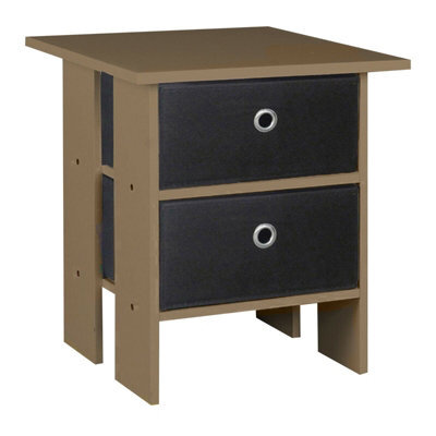 Urbn-Living Urbnliving Height 45Cm 2 Tier Wooden Oak Table 2 Black Drawer Bedroom Bedside Nightstand Living Room Side Cabinet - image 1