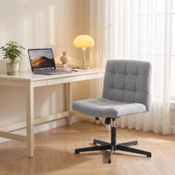Armless Office Chair, Cross Legged Vanity Chair With Wide Seat, Grey - thumbnail 6