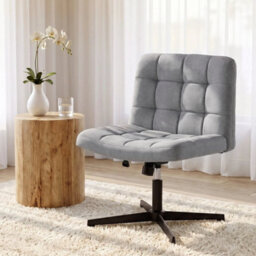 Armless Office Chair, Cross Legged Vanity Chair With Wide Seat, Grey - thumbnail 5