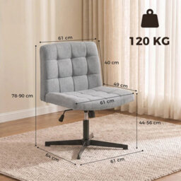 Armless Office Chair, Cross Legged Vanity Chair With Wide Seat, Grey - thumbnail 2