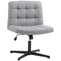 Armless Office Chair, Cross Legged Vanity Chair With Wide Seat, Grey - thumbnail 1