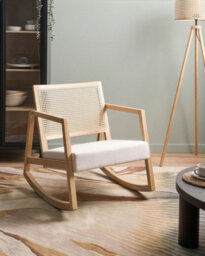 Beliani Rocking Chair Leidy Wood Light Brown/ Light Beige - thumbnail 2