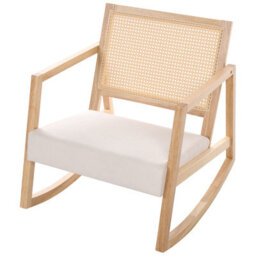 Beliani Rocking Chair Leidy Wood Light Brown/ Light Beige - thumbnail 6