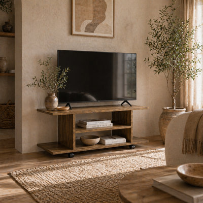 Wyld Haus Avavello 80Cm Walnut Finish Mobile Tv Storage Unit With Shelves And Bookcase Style - image 1