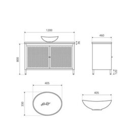 Homestylestore 1200mm Black Metal Floorstanding Bathroom Vanity Unit Light Oak Countertop And Oval Chalk Basin - thumbnail 3