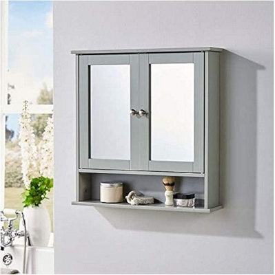 Grey Double Door Mirror With Shelf Bathroom Cabinet Wall Unit With Internal Shelf - image 1