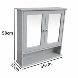 Grey Double Door Mirror With Shelf Bathroom Cabinet Wall Unit With Internal Shelf - thumbnail 3