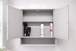 Grey Double Door Mirror With Shelf Bathroom Cabinet Wall Unit With Internal Shelf - thumbnail 2