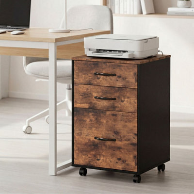 Levede File Cabinet Mobile Filing Cabinet Office With Wheels 3 Drawers Walnut - image 1