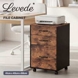 Levede File Cabinet Mobile Filing Cabinet Office With Wheels 3 Drawers Walnut - thumbnail 4