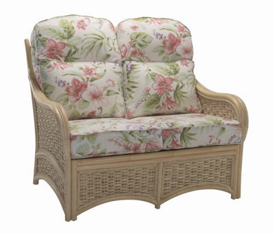 Desser Chelsea Natural Rattan 2 Seater Conservatory Sofa Real Cane Rattan Indoor Settee With Uk Sewn Cushion In Blossom Fabric - image 1
