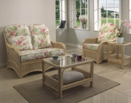 Desser Chelsea Natural Rattan 2 Seater Conservatory Sofa Real Cane Rattan Indoor Settee With Uk Sewn Cushion In Blossom Fabric - thumbnail 2