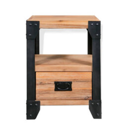 Berkfield Industrial Nightstand Solid Acacia Wood Steel 40X30X54 Cm - thumbnail 1