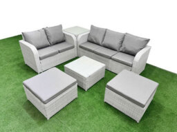 Fimous 7 Seater Pe Rattan Wicker Garden Furniture Conservatory Sofa Set Square Coffee Table 2 Big Footstool Side Table - thumbnail 1