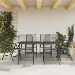 Walplus 7 Piece Garden Outdoor Dining Set Suitable For Backyard, Patio Anthracite Metal Mesh - thumbnail 1