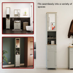 Lassic Bath Vida Priano Grey 2 Door Tall Bathroom Cabinet With Mirror - thumbnail 7