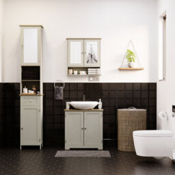 Lassic Bath Vida Priano Grey 2 Door Tall Bathroom Cabinet With Mirror - thumbnail 4