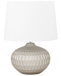 Beliani Bedside Table Lamp - Ceramic Body, Gold Concave Base, White Fabric Shade - W38 X D38 X H51Cm - thumbnail 3