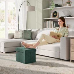 Songmics Footstool Storage, Compact Ottoman With Versatile Design For Indoor Spaces, Retro Green - thumbnail 1