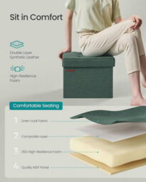 Songmics Footstool Storage, Compact Ottoman With Versatile Design For Indoor Spaces, Retro Green - thumbnail 4