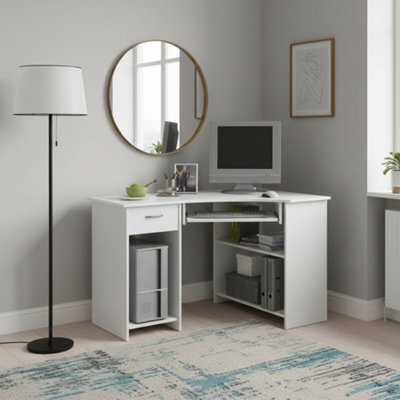 Amos Mann Furniture Lami White Corner Desk With Drawer 350-001 - image 1