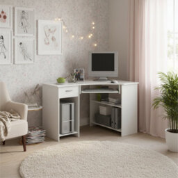 Amos Mann Furniture Lami White Corner Desk With Drawer 350-001 - thumbnail 3