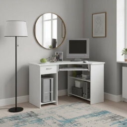 Amos Mann Furniture Lami White Corner Desk With Drawer 350-001 - thumbnail 1