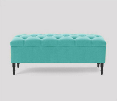 137Cm Swiss Chesterfield Ottoman Storage Bench- Plush Velvet Shoe Bench - Teal Upholstery Footstool With Storage - image 1