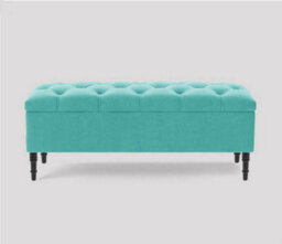 137Cm Swiss Chesterfield Ottoman Storage Bench- Plush Velvet Shoe Bench - Teal Upholstery Footstool With Storage