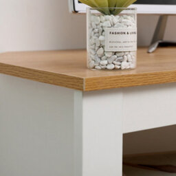 Furniturehmd Corner Tv Stand Unit Two Drawers Television Cabinet With Open Shelf White And Oak - thumbnail 5