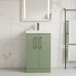 Balterley Bramshall Modern Bathroom 2 Soft Close Door & Mid-Edge Vanity Unit Basin, Satin Green, 500mm - thumbnail 2