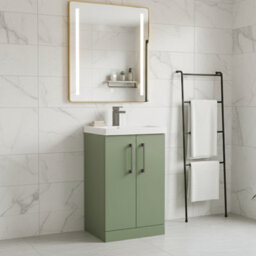 Balterley Bramshall Modern Bathroom 2 Soft Close Door & Mid-Edge Vanity Unit Basin, Satin Green, 500mm - thumbnail 3