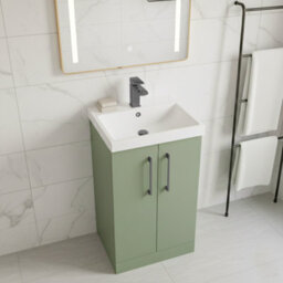 Balterley Bramshall Modern Bathroom 2 Soft Close Door & Mid-Edge Vanity Unit Basin, Satin Green, 500mm - thumbnail 4