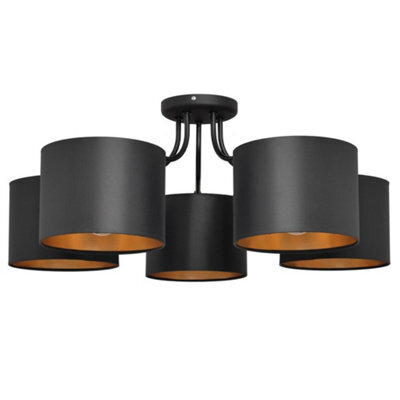 Luminosa Lighting Luminosa Alba Multi Arm Semi Flush Ceiling Light Black, Gold 70Cm