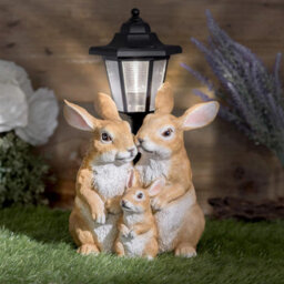 GloBrite Solar Rabbit Family Garden Ornament With Led Lantern Resin Outdoor Decorative Light For Lawn & Patio - thumbnail 1