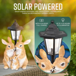 GloBrite Solar Rabbit Family Garden Ornament With Led Lantern Resin Outdoor Decorative Light For Lawn & Patio - thumbnail 4