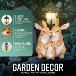 GloBrite Solar Rabbit Family Garden Ornament With Led Lantern Resin Outdoor Decorative Light For Lawn & Patio - thumbnail 2