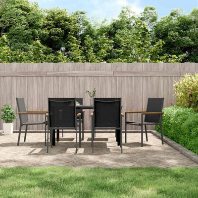 Walplus 7 Piece Garden Dining Set Black Textilene And Steel - image 1
