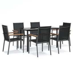 Walplus 7 Piece Garden Dining Set Black Textilene And Steel - thumbnail 2