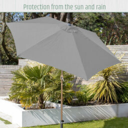 Gardenkraft 2.7M Outdoor Wooden Effect Parasol - Light Grey - thumbnail 8