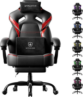 Gtplayer Big Gaming Chair, Ergonomic Office Chair With Footrest, 350Lbs, Premium Leather And Iridescent Trim, Ace-Armor, Black-Red - image 1