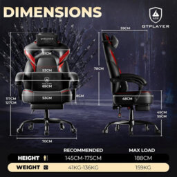 Gtplayer Big Gaming Chair, Ergonomic Office Chair With Footrest, 350Lbs, Premium Leather And Iridescent Trim, Ace-Armor, Black-Red - thumbnail 3