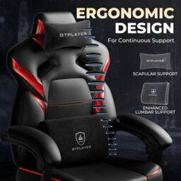 Gtplayer Big Gaming Chair, Ergonomic Office Chair With Footrest, 350Lbs, Premium Leather And Iridescent Trim, Ace-Armor, Black-Red - thumbnail 7