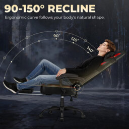 Gtplayer Big Gaming Chair, Ergonomic Office Chair With Footrest, 350Lbs, Premium Leather And Iridescent Trim, Ace-Armor, Black-Red - thumbnail 4