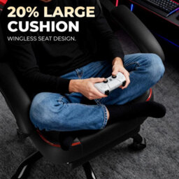 Gtplayer Big Gaming Chair, Ergonomic Office Chair With Footrest, 350Lbs, Premium Leather And Iridescent Trim, Ace-Armor, Black-Red - thumbnail 8