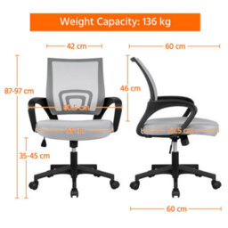 Yaheetech Ergonomic Mid-Back Mesh Office Chair - Light Grey - thumbnail 3