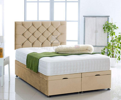Comfy Deluxe Mink   Plush Foot Lift Ottoman Bed With Memory Spring Mattress And  Studded   Headboard 5.0Ft King Size - image 1