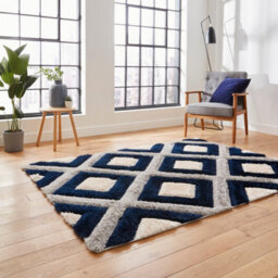 Grey Navy Shaggy Modern Geometric Machine Made Easy To Clean Rug For Living Room Bedroom And Dining Room-120Cm X 170Cm - thumbnail 2